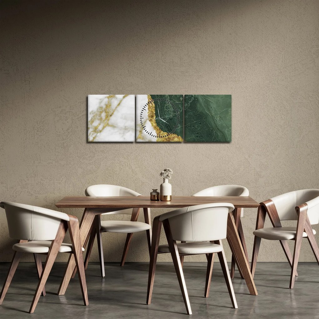 Obraz - Zielony marmur N⁰3 (z zegarem) (90x30 cm)