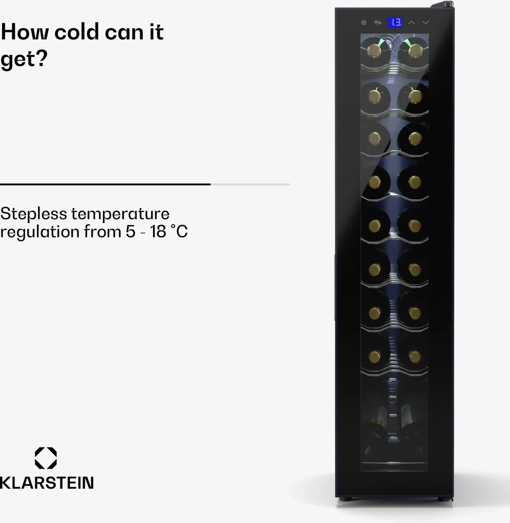 Klarstein Shiraz Slim 25cm 18 Butelek Winiarka Wolnostojąca Czarny