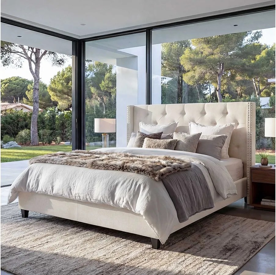 Łóżko tapicerowane MCW-N59,  kremowo-beżowe