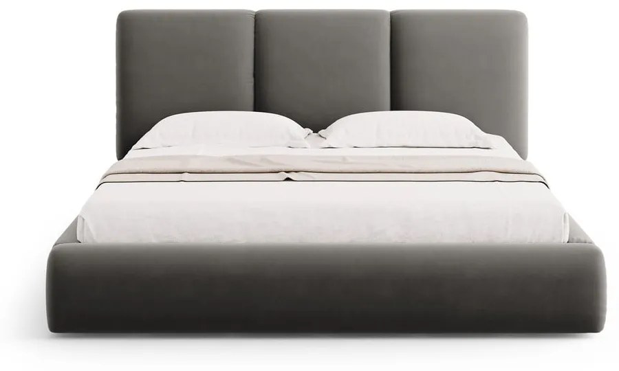 Szare aksamitne tapicerowane łóżko dwuosobowe ze schowkiem i stelażem 180x200 cm Brody – Mazzini Beds