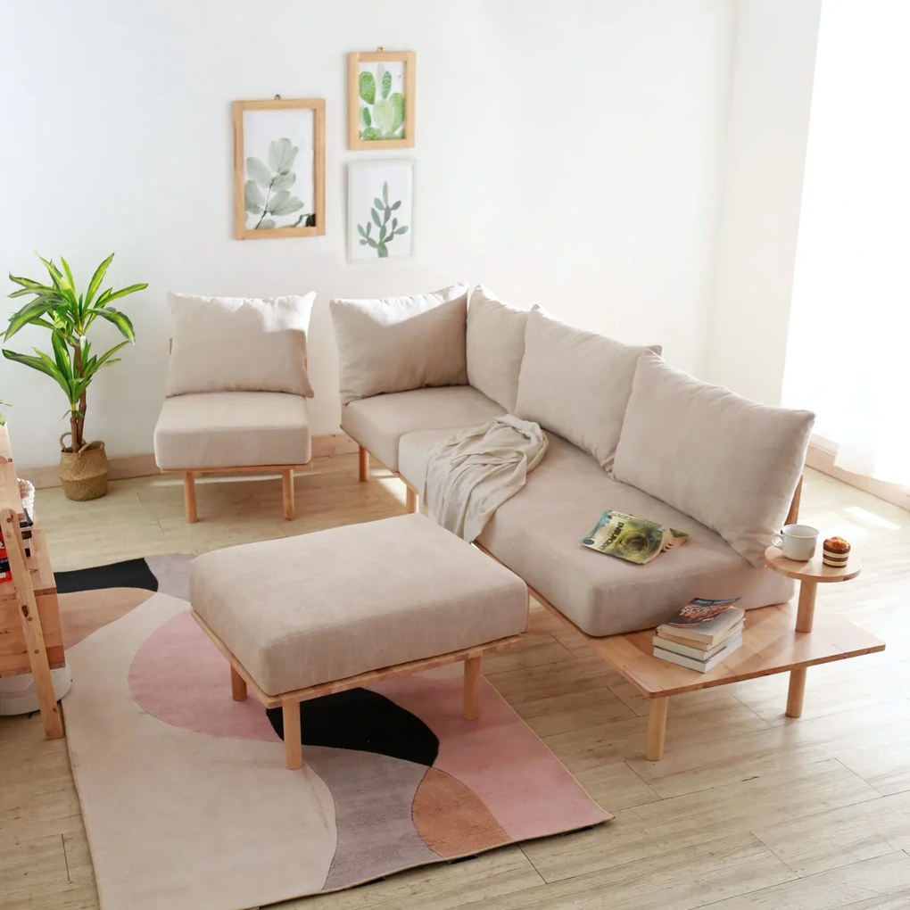 Sofa ze stolikiem bocznym i poduszkami Seri, styl skandynawski
