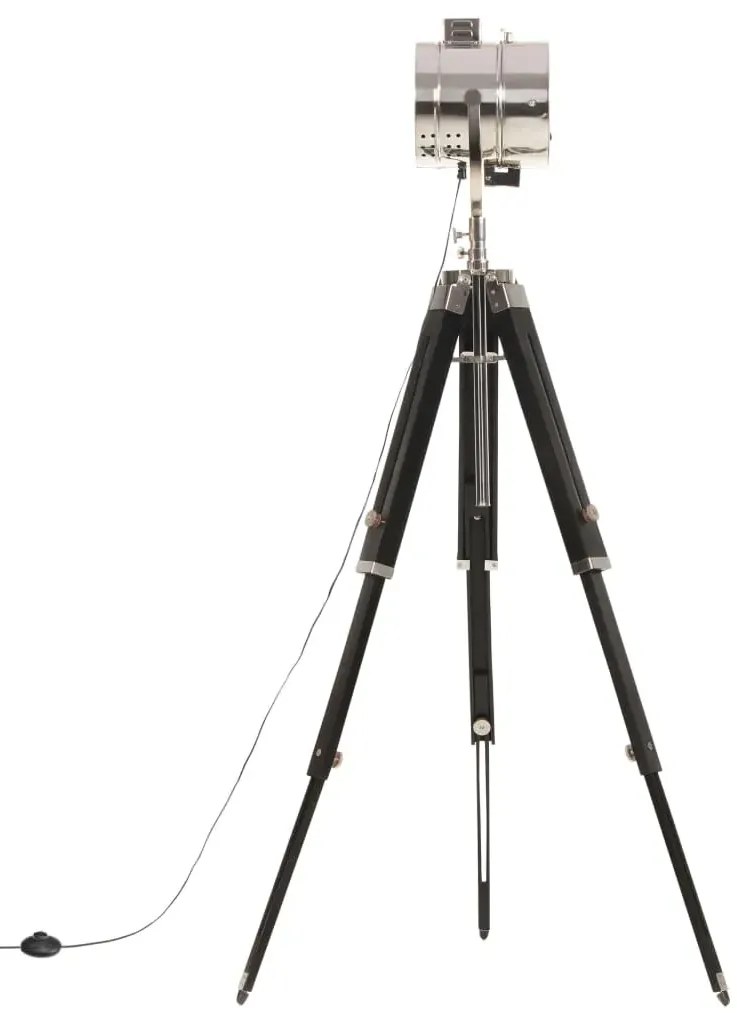 Czarna retro lampa podłogowa z drewna mango P9-E65