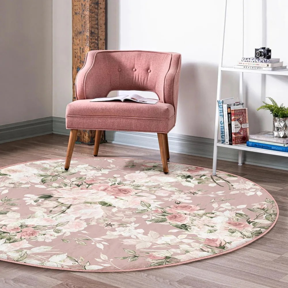 Jasnoróżowy okrągły dywan odpowiedni do prania i robotów sprzątających ø 100 cm Comfort – Mila Home