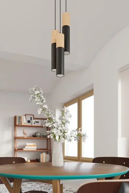 Czarna lampa wisząca potrójna tuba - S169-Pables