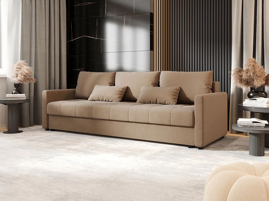 Jasnobrązowa welurowa sofa tapicerowana T6-F69