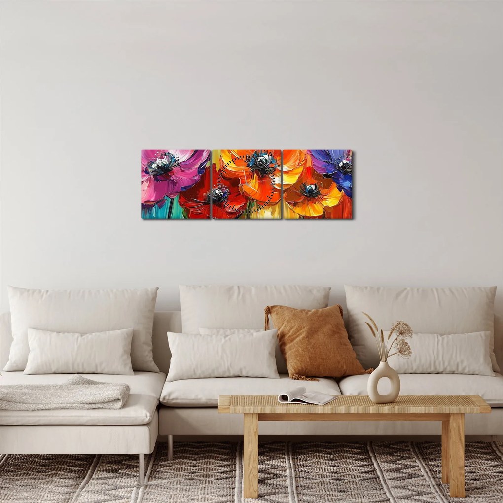 Obraz - Pięć kolorowych kwiatów (z zegarem) (90x30 cm)