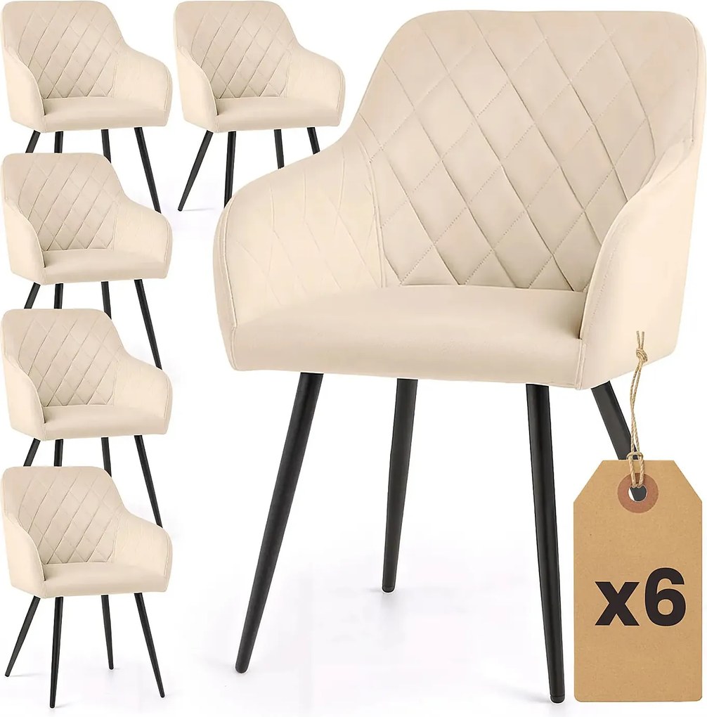 Zestaw 6 beżowych krzeseł tapicerowanych welurem W3-K28