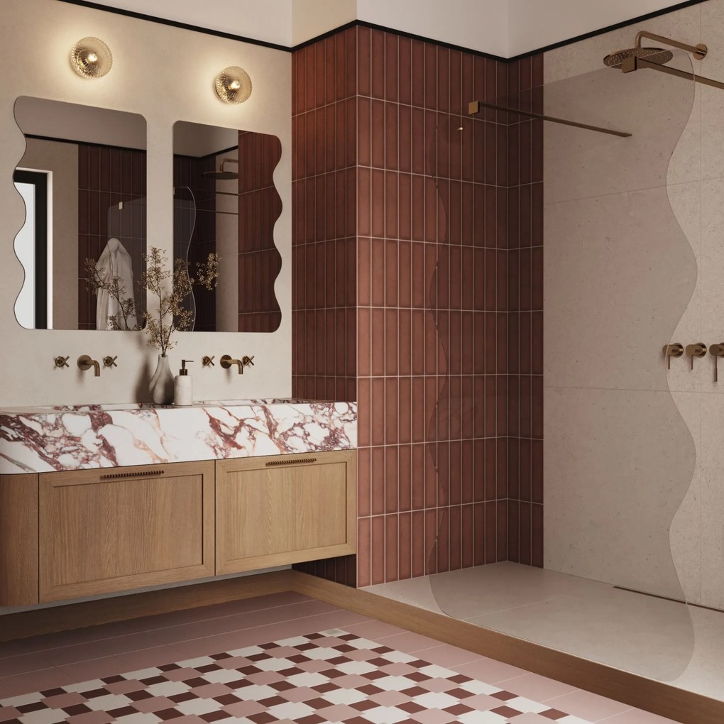 Ścianka prysznicowa Walk in szkło transparentne falowane 8mm MOLIS Wave Duo Clear MASSI | Różne rozmiary : Kolor profili kabiny - złoty szczotkowany, Szerokość ścianki - 120 cm, Typ montażu - WALK IN