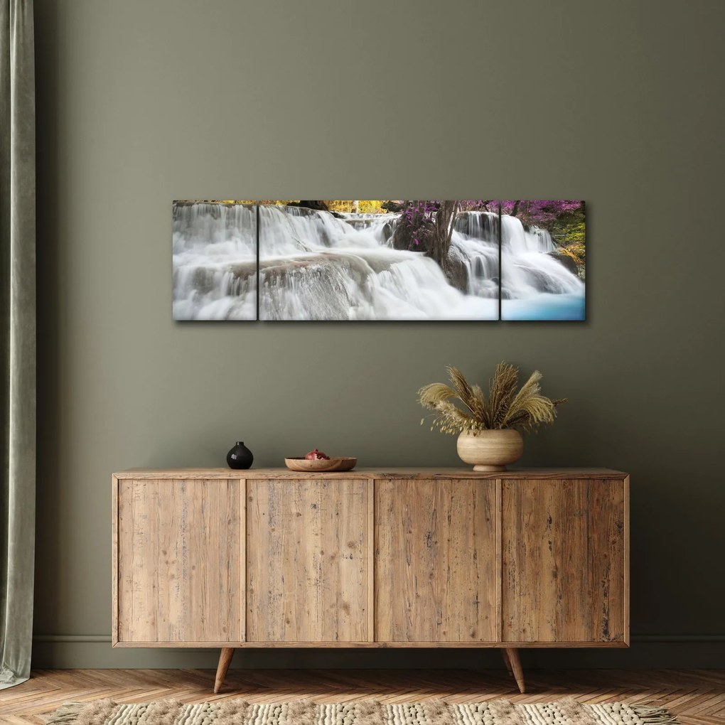 Obraz wodospadu Erawan w lesie (170x50 cm)