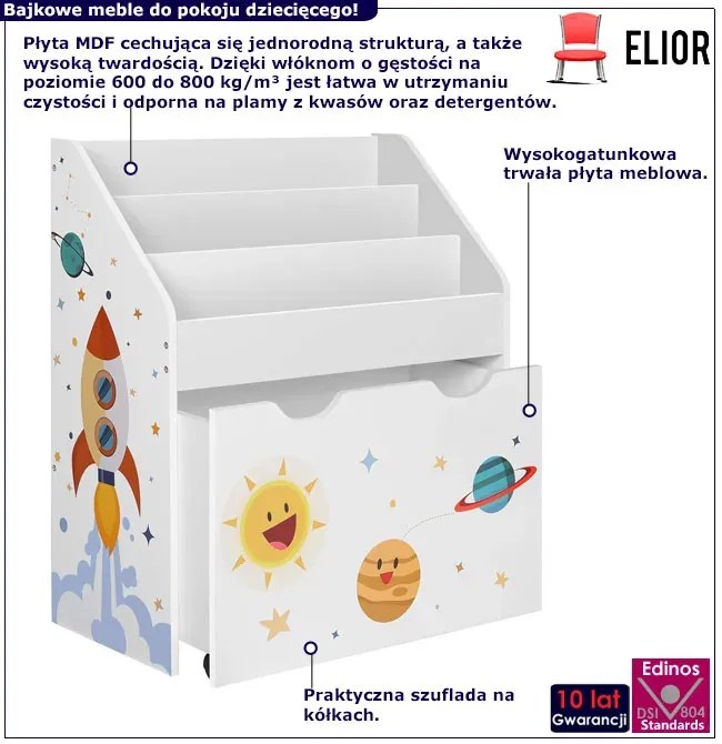 Skandynawski regał dziecięcy na książki z szufladą C5-P12