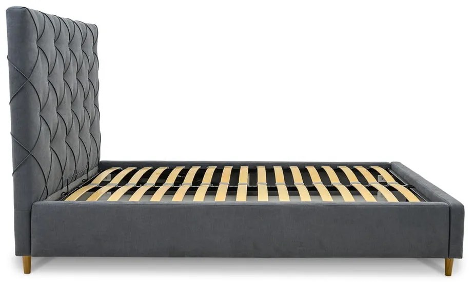 Szare tapicerowane łóżko dwuosobowe ze schowkiem i stelażem 160x200 cm Bee – Scandic