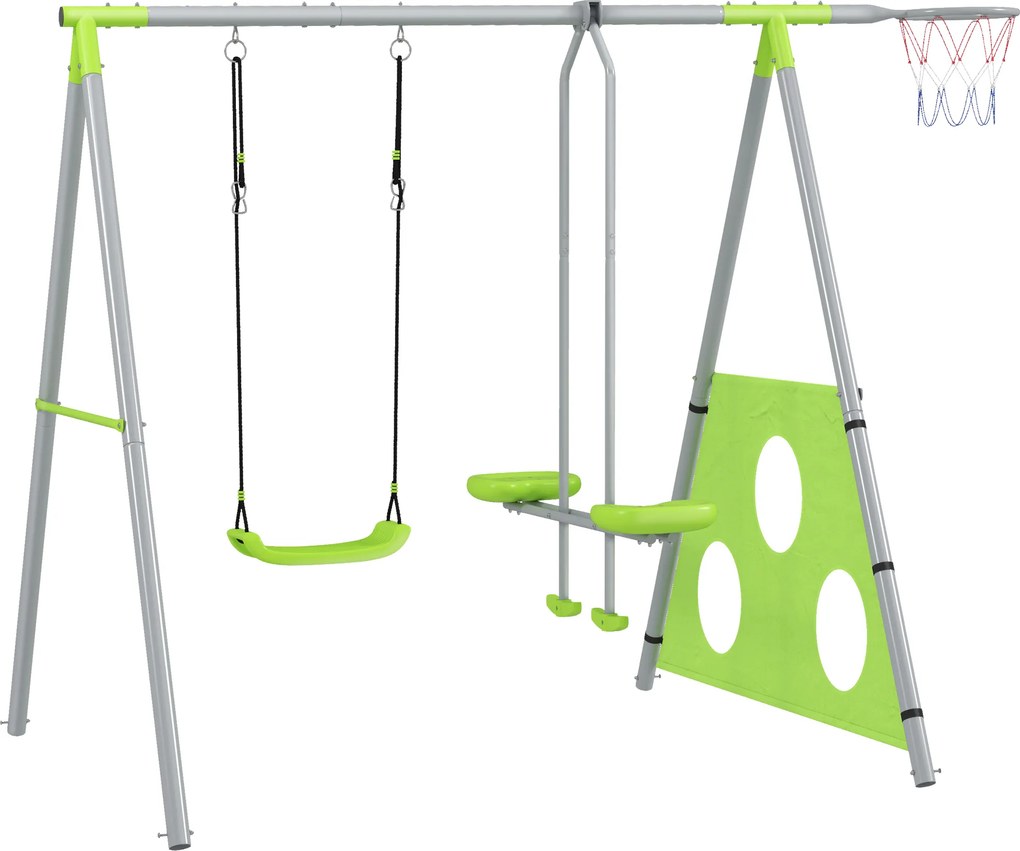 Zestaw huśtawek ogrodowych dla dzieci AIYAPLAY, regulowane huśtawki, stal, Zielony