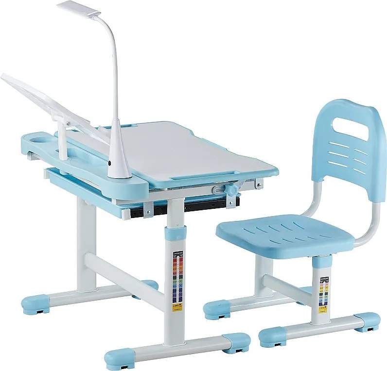 Ustawka Biurkowa dla Dzieci SucceBuy, Regulowana Wysokość z Lampą, Niebieska, Biurko dla Dzieci do Pokoju i Gabinetu