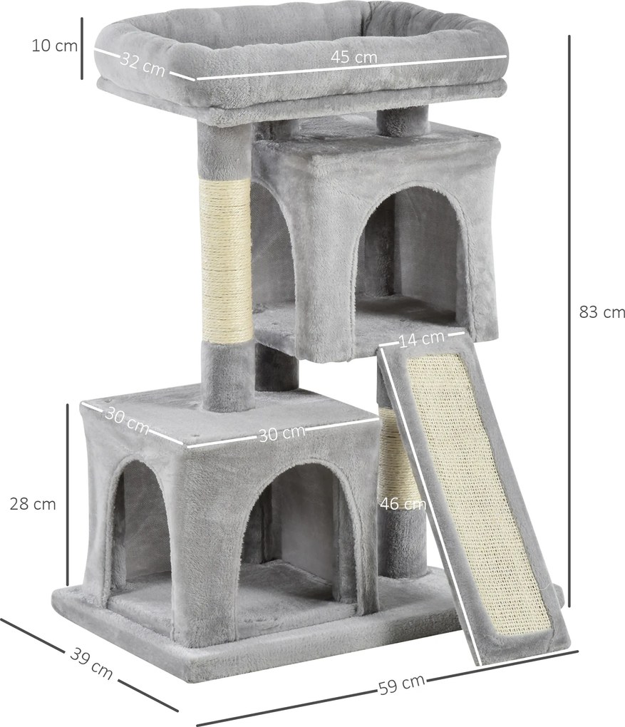 PawHut Drapak dla kota z sizalowymi słupkami Jasnoszary Stabilne drzewko do zabawy i wypoczynku | Aosom PL