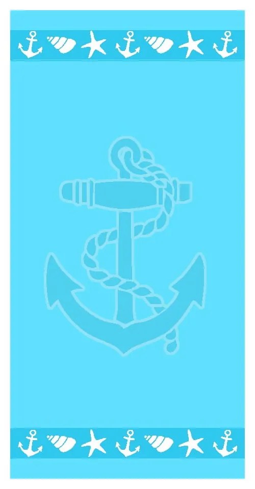 Niebieski bawełniany ręcznik plażowy frotte 70x140 cm Anchor – B.E.S.