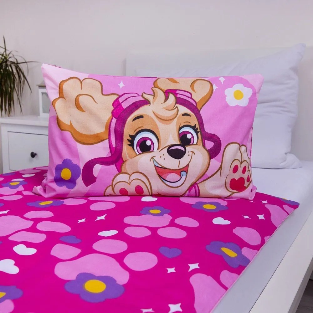 Różowa bawełniana pościel dziecięca do łóżeczka 100x135 cm Paw Patrol "Pawsome friendships grow" – Jerry Fabrics
