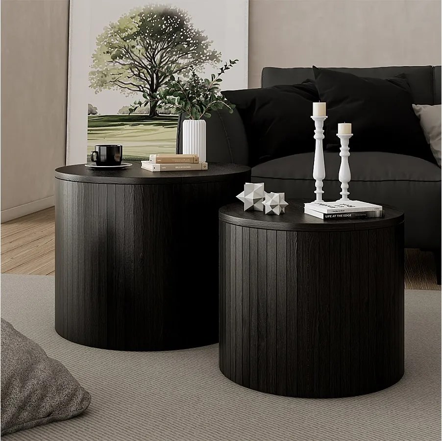 Zestaw stolików kawowych dąb/czarny 48x48x38 tavilo