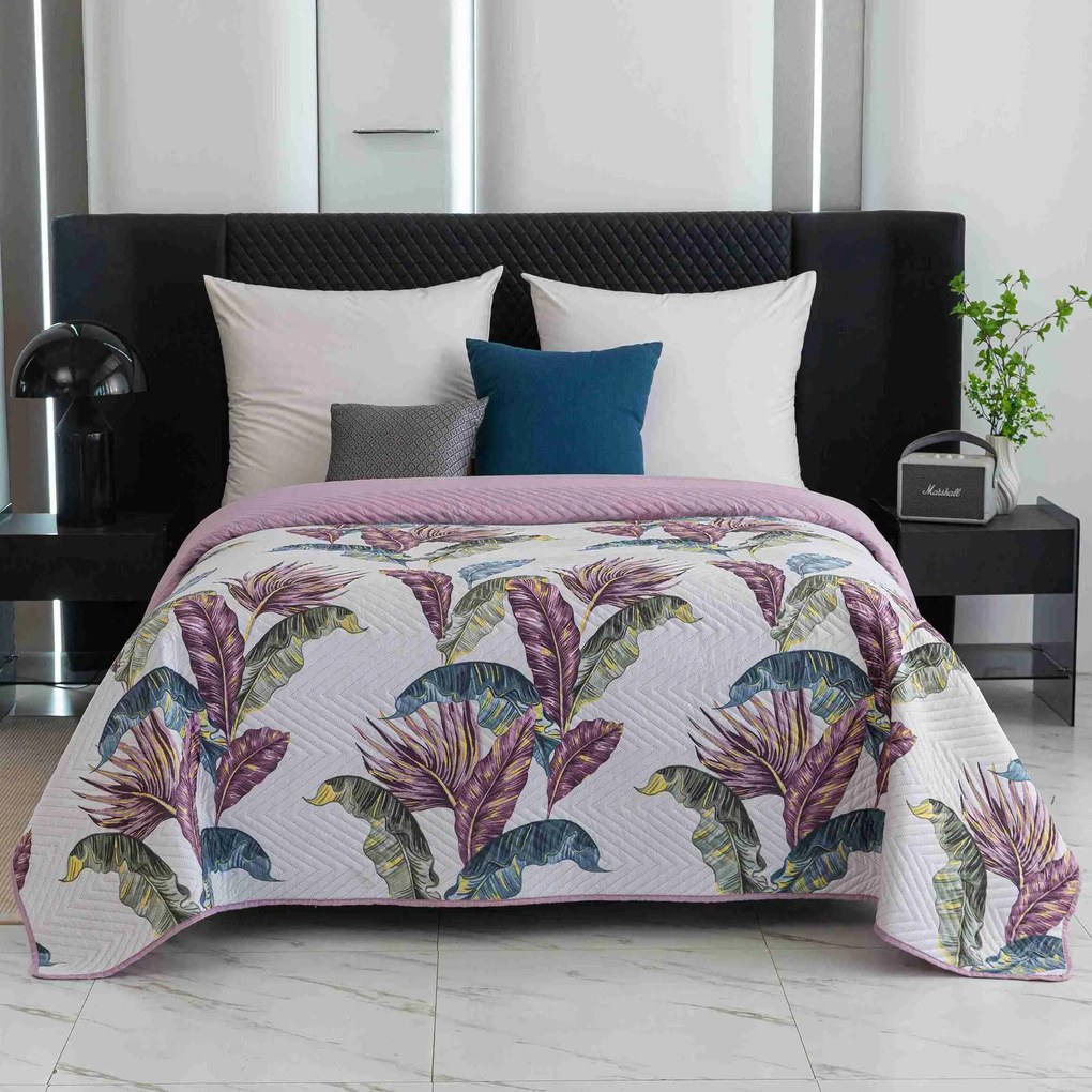 Narzuta na łóżko TROPIC biały / różowy Rozmiar: 220 x 240 cm