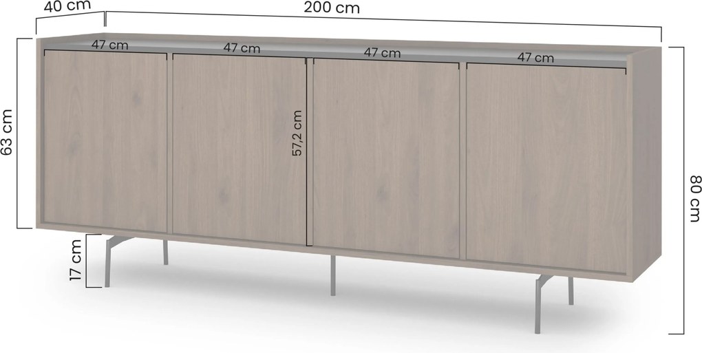 Komoda Zenar 200 cm czterodrzwiowa - orzech elegant / czarny