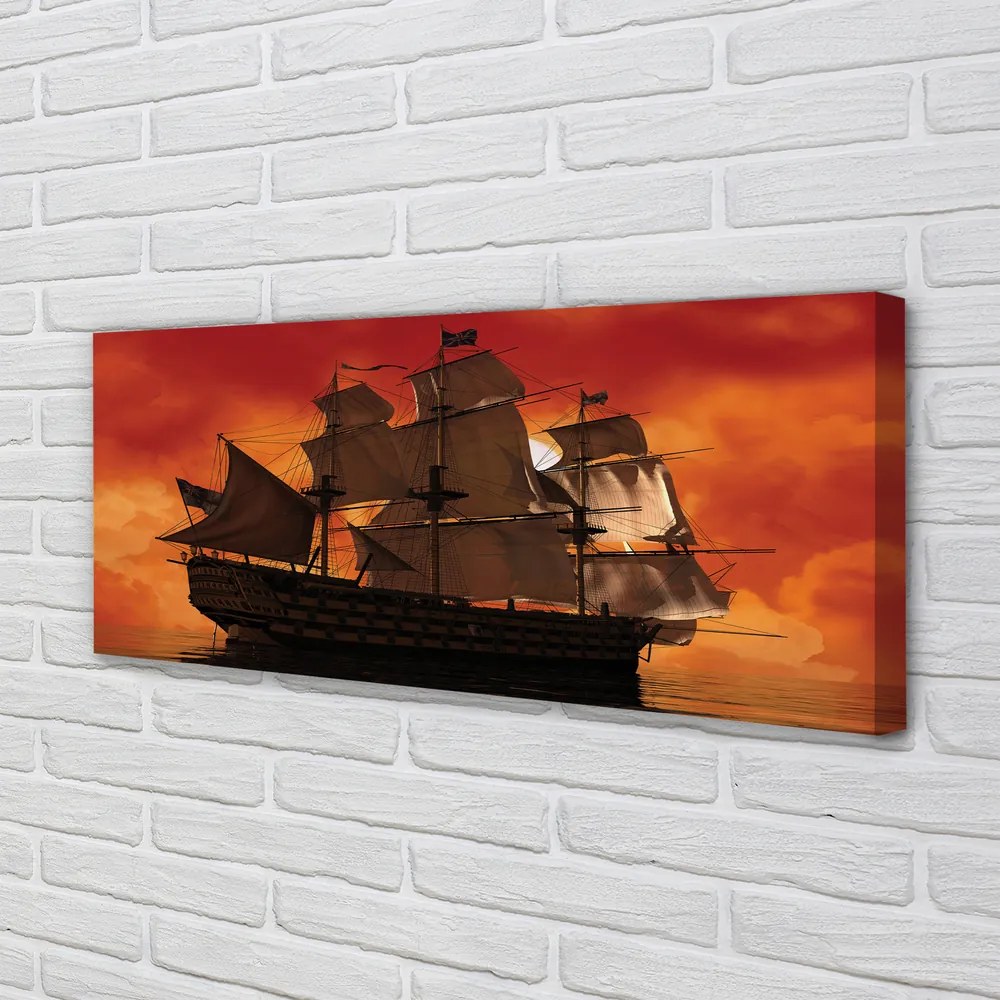 Obraz drukowany na płótnie Statek o Zachodzie Słońca
