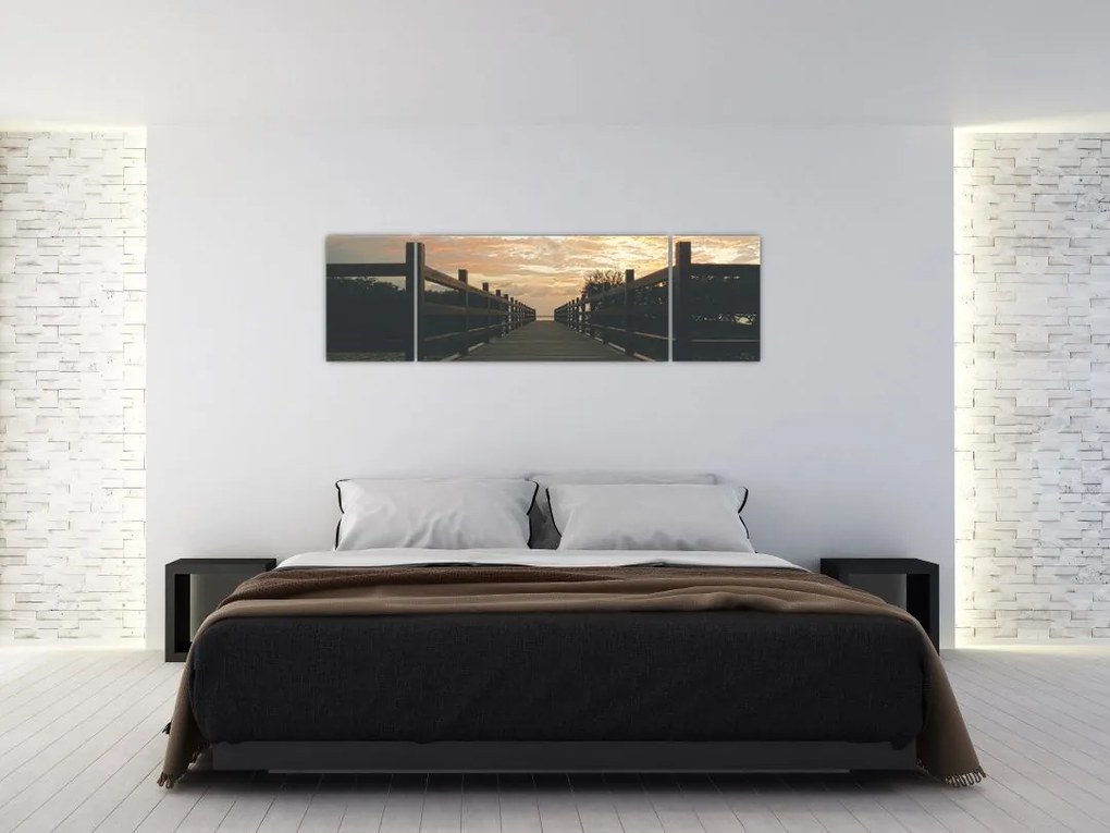 Obraz drewnianego pomostu nad jeziorem (170x50 cm)