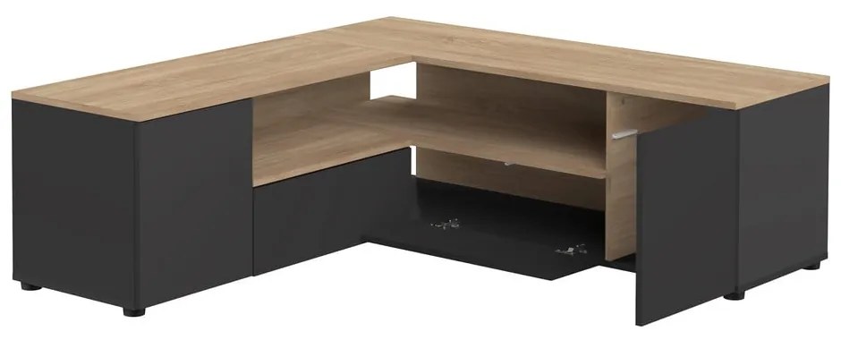 Czarna szafka pod TV w dekorze dębu 130x46 cm Angle – TemaHome