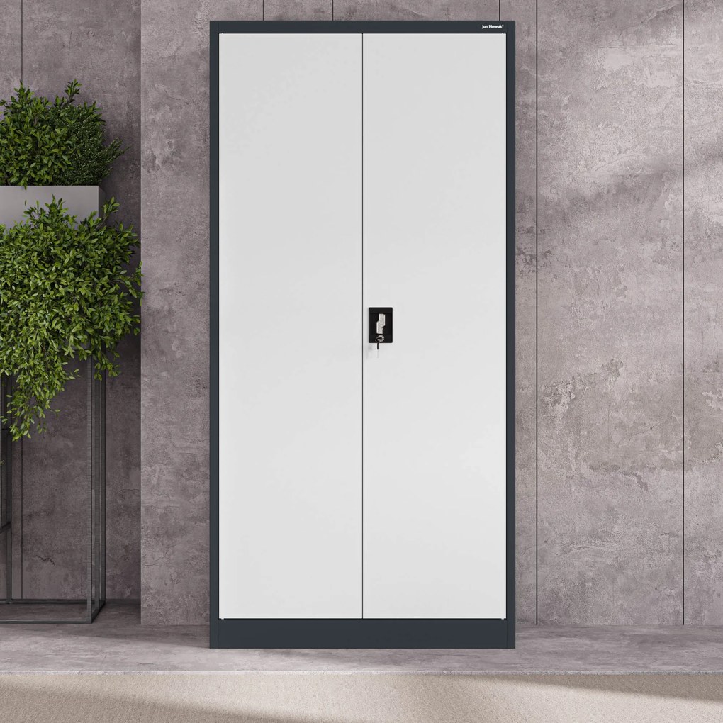 Biurowa szafa metalowa na akta JAN, 900 x 1850 x 400 mm, antracytowo-biała