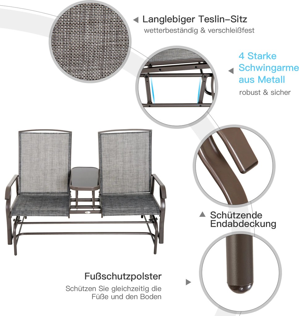 Metalowa ławka ogrodowa 2osobowa krzesło bujane z stołem huśtawka ogrodowa brązowa elegancja i komfort | Aosom PL