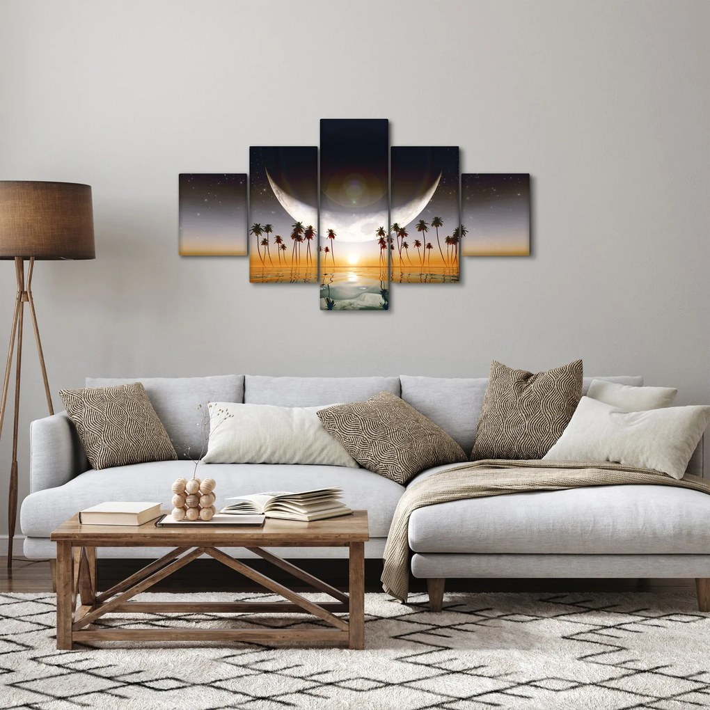 Obraz - Księżyc nad palmami (125x70 cm)