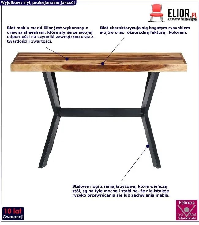 Loftowy stół z drewna sheesham Glefro – brązowy