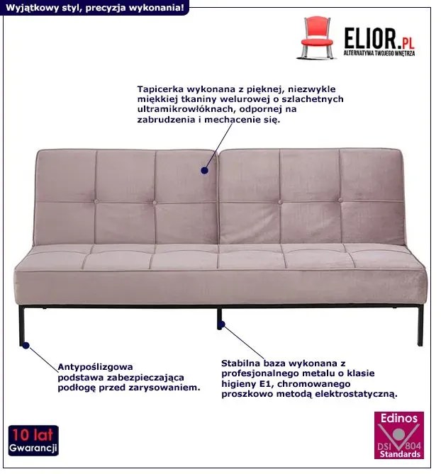 Welurowa sofa Tiago - różowa