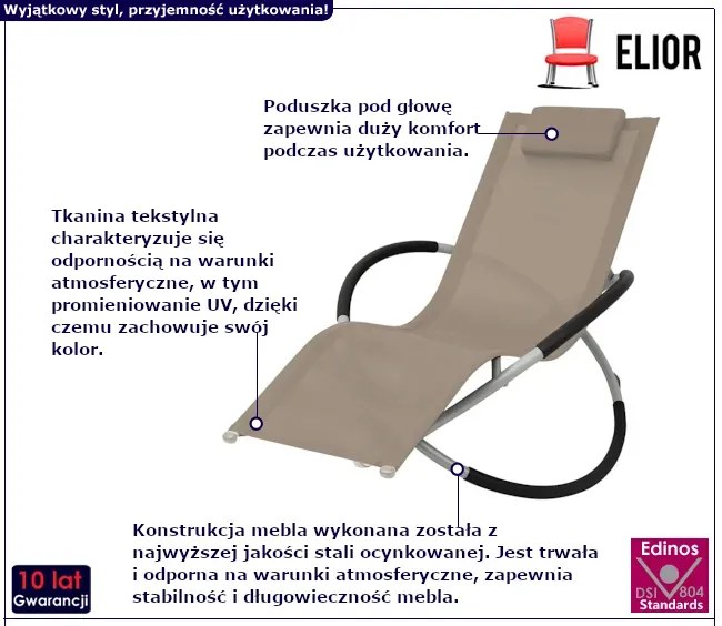 Leżak ogrodowy z poduszką taupe - Codel