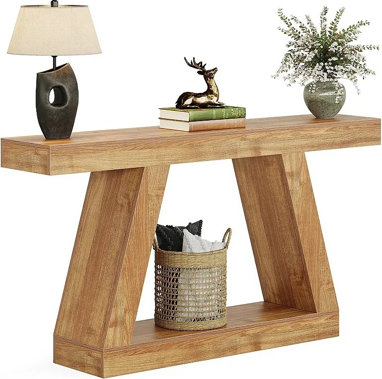 Konsola w stylu rustykalnym, 140 cm, stolik kawowy w stylu rustykalnym ze schowkiem, naturalny brąz