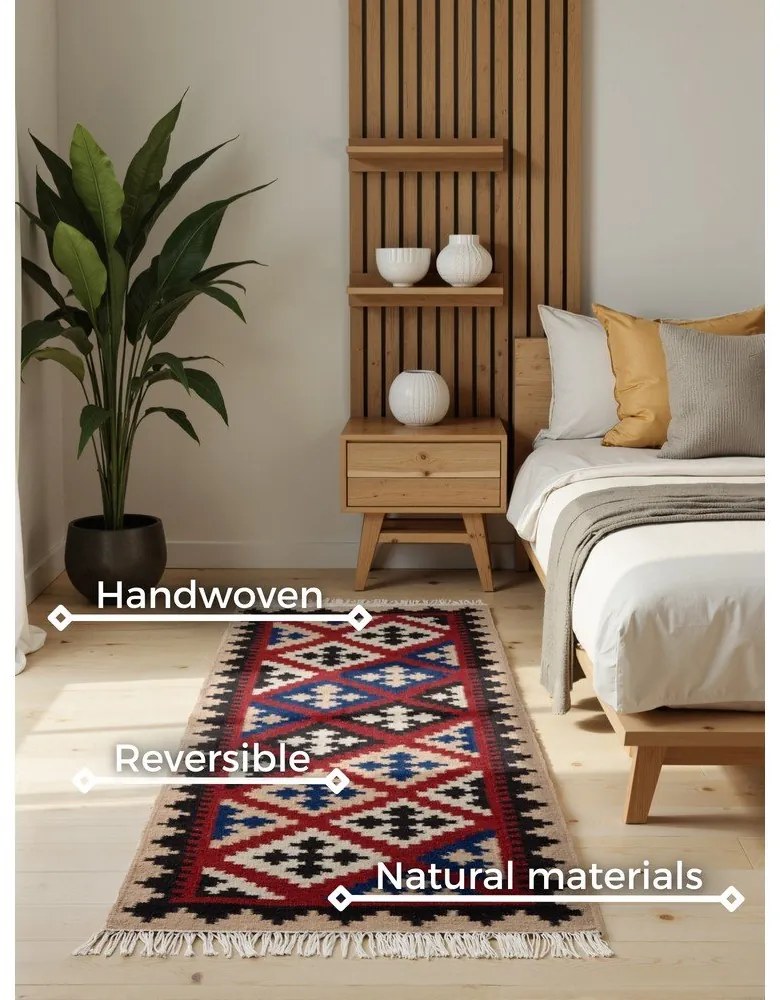 Czerwony wełniany chodnik dwustronny tkany ręcznie 60x190 cm Kamal Rami – Nouristan