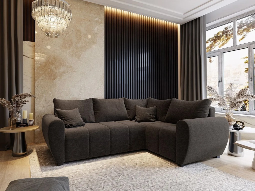 Masseno Narożnik MADISON z funkcją spania i pojemnikiem na pościel Narozniki L, Rozkładana sofa - Brązowy, SAWANA 16