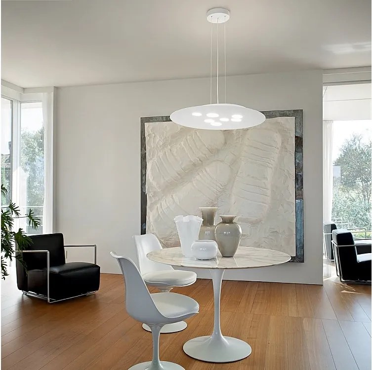Okrągła lampa wisząca LED Luna z białego metalu, 72,5 x 60 cm, 10 żarówek GX53, maks. 10 x 8 W, podwójna emisja, IP20, żarówki nie są dołączone