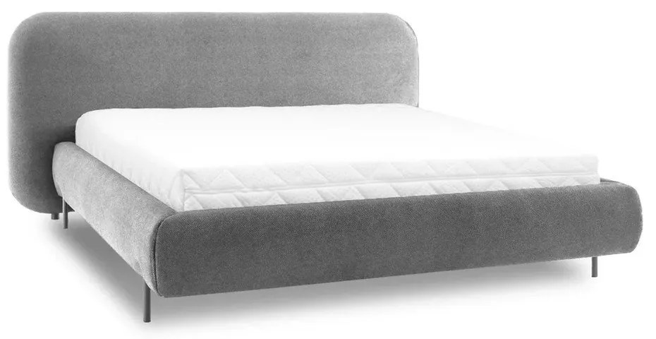 Szare tapicerowane łóżko dwuosobowe ze schowkiem ze stelażem 160x200 cm Pointt – ELTAP