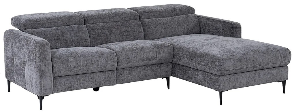 Kanapa narożna prawostronna z elektryczną funkcją relax w szarym antracytowym materiale FUSETA