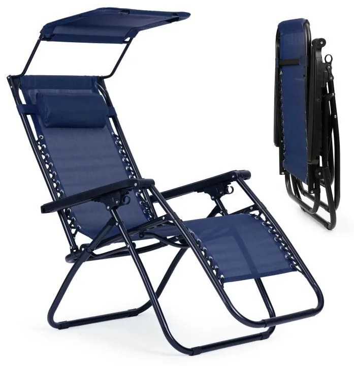 Składany leżak ogrodowy z regulowanym daszkiem Corfu 009, niebieski