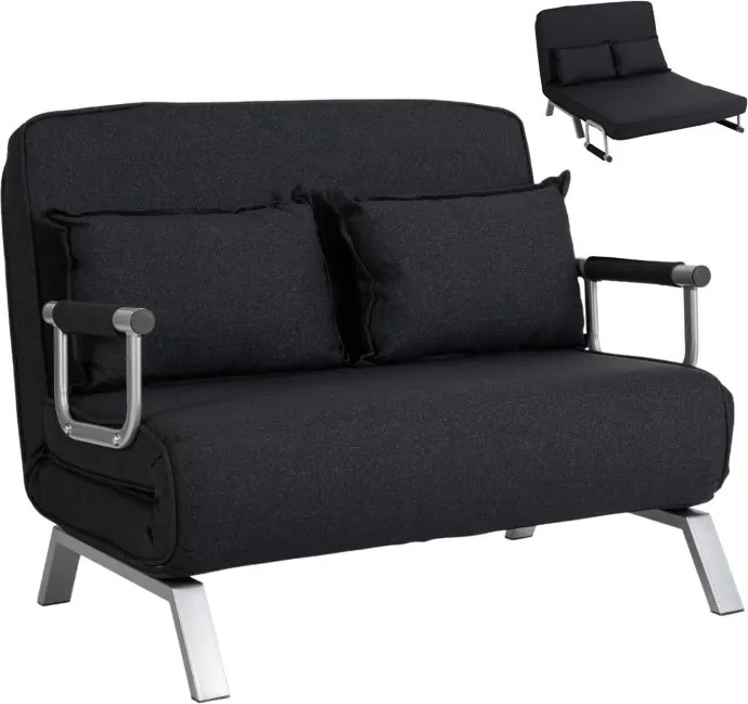 Fotel Rozkładany Dwuosobowy BART 2 Wypoczynkowy Czarny do Spania Leżanka Nowoczesny