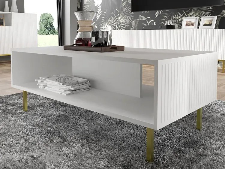 Biały stolik kawowy z lamelami glamour T5-G04