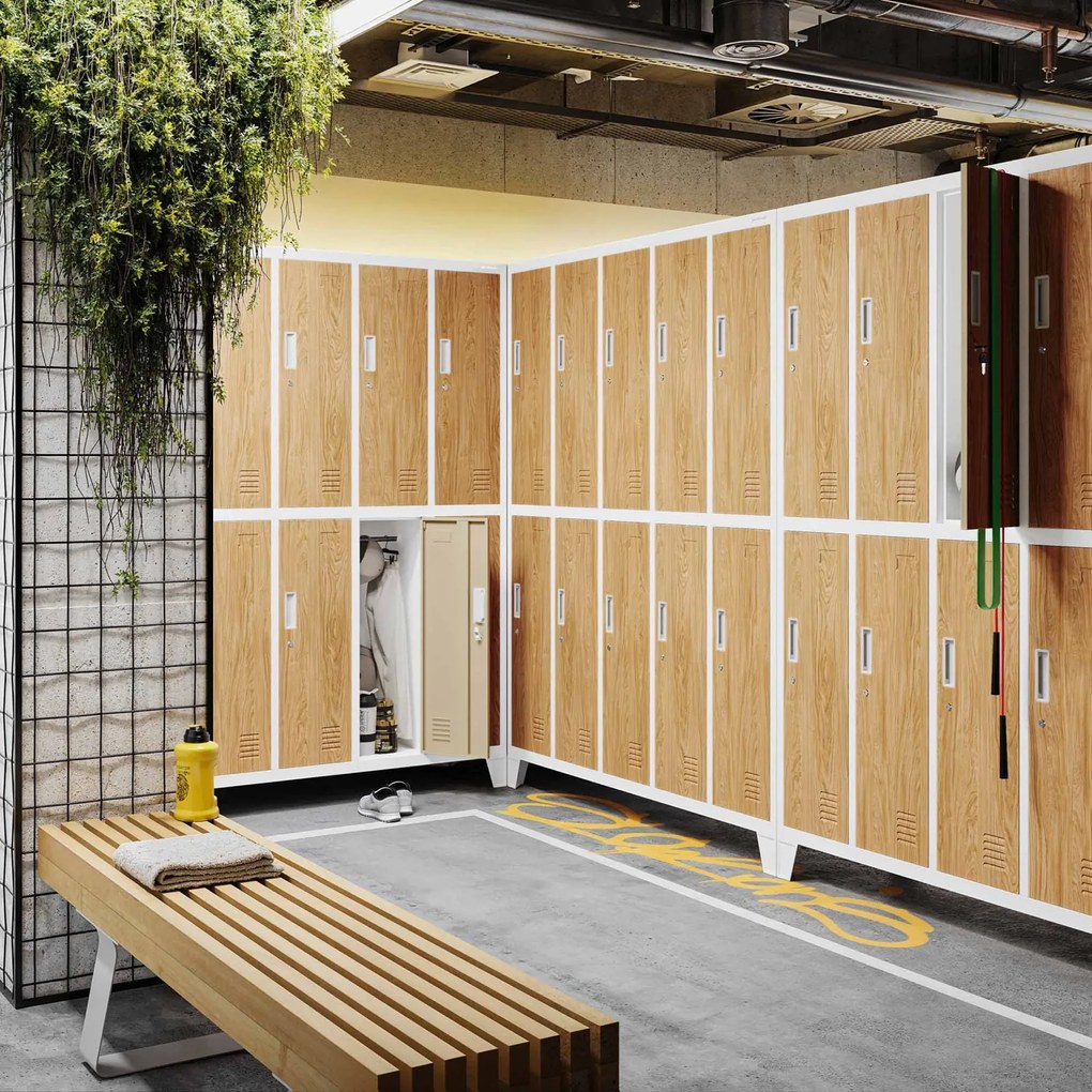 Szafa socjalna 10-drzwiowa Eco Design Bartek, 136x45x172 cm, biały/dąb złoty