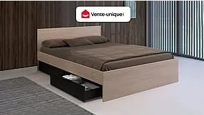 Łóżko z 2 szufladami - 160 x 200 cm - Kolor: Naturalny i czarny - VELONA