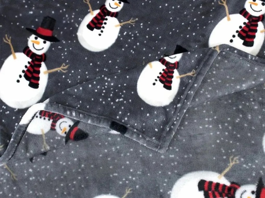 Świecący świąteczny mikropluszowy koc SNOW BUDDY, szary Rozmiar: 150 x 200 cm