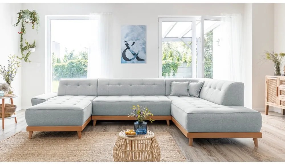 Jasnoszara rozkładana sofa w kształcie litery "U" Miuform Dazzling Daisy, prawostronna