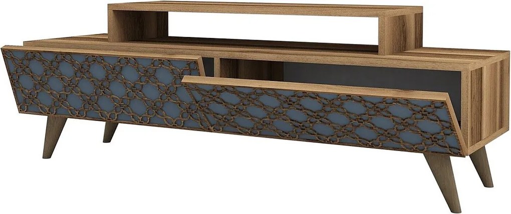 Nowoczesny stolik RTV – 140 cm – orzech i chalcedon – płyta wiórowa pokryta melaminą