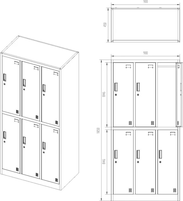 Szafa socjalna 6-skrytkowa Igor 90x45x185 cm, biała