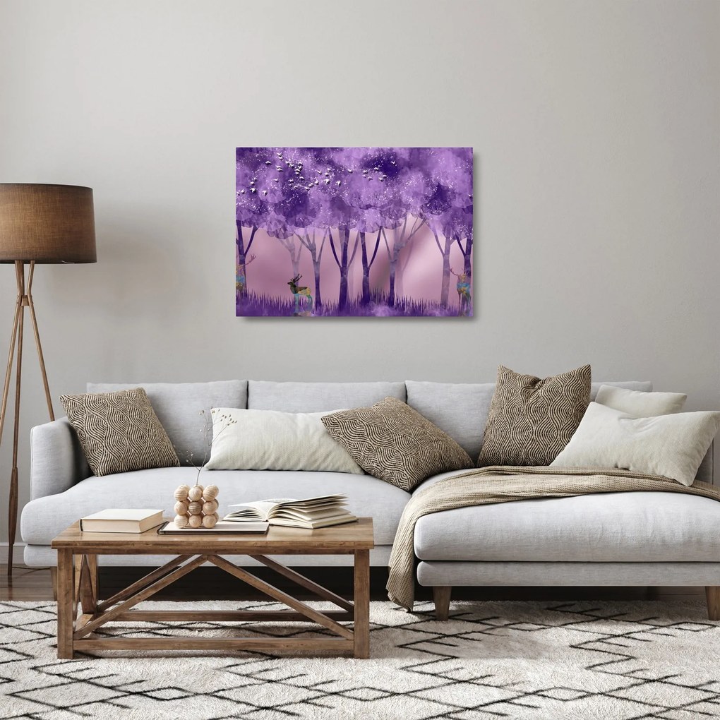 Obraz na szkle - Jeleń w magicznym lesie (70x50 cm)