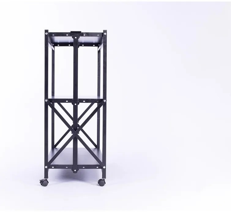 Składana metalowa półka na kółkach, 1018 x 930 x 405 mm, czarna