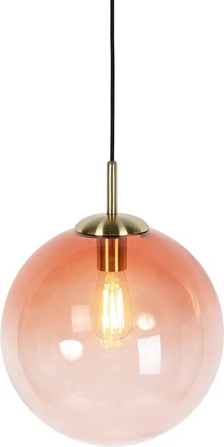 Lampa wisząca w stylu art deco mosiądz z różowym szkłem 33 cm - Pallon